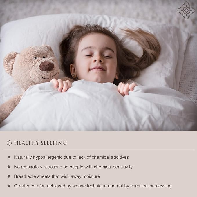 BIOWEAVES 100% organic cotton sheet set of 300 thread counts, 4 pieces, with GOTS certification, for mattresses up to 17 inches deep, soft and silky satin fabric (King size,