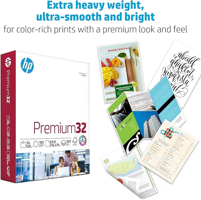 HP Paper Printer  8.5 x 11 Paper  Premium 32 lb  1 Ream - 500 Sheets  100 Bright  Made in USA - FSC Certified  113100R