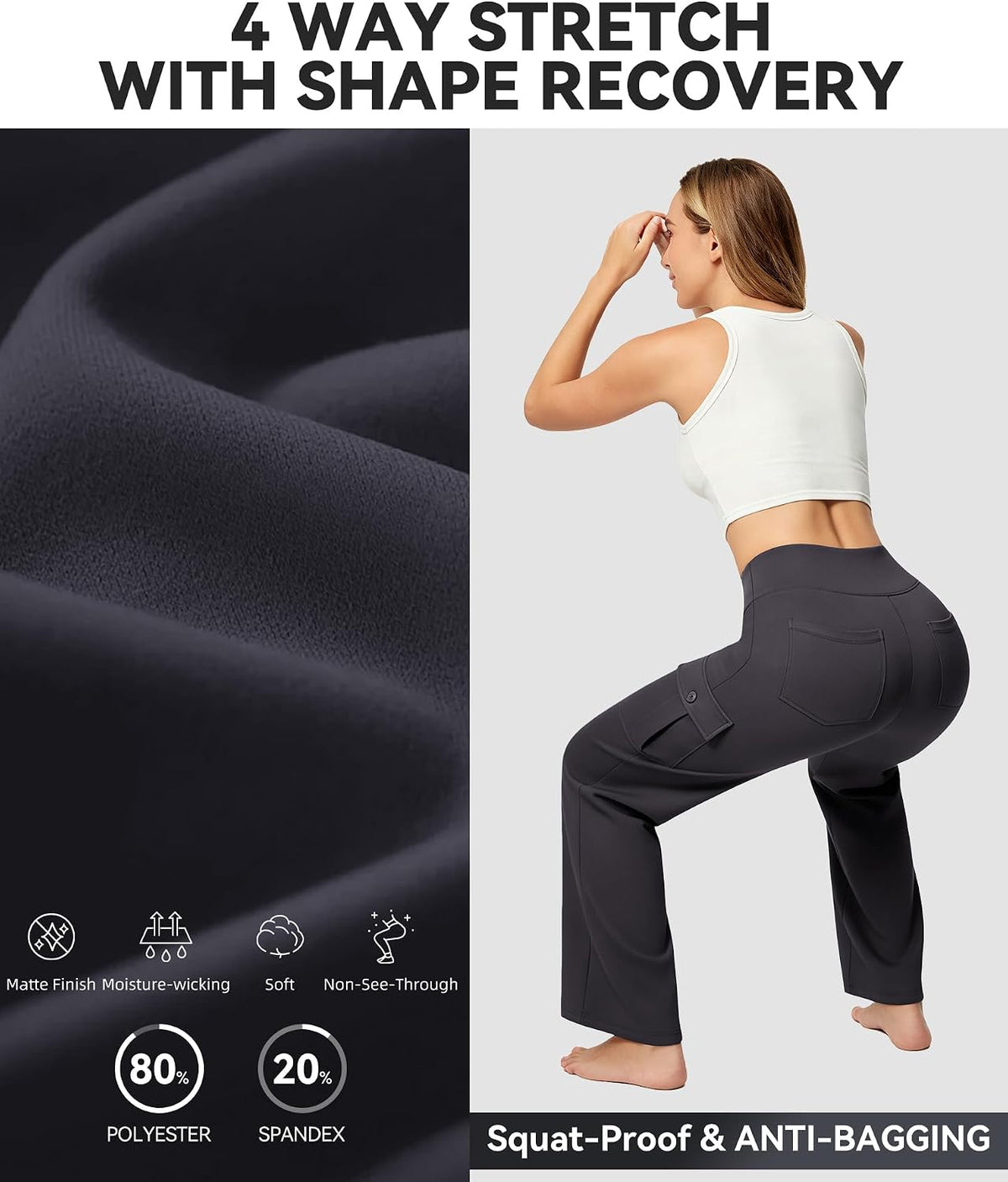 Casei Women's Wide Leg Yoga Pants with 6 Pockets Stretchy Cargo Work Dress Pants High Waisted Travel Scrub Trousers