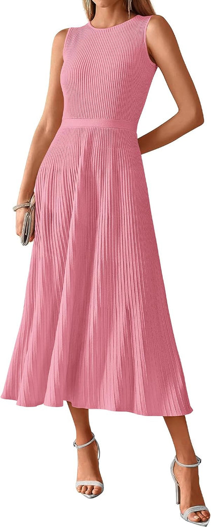BTFBM Women Midi Bodycon Tank Dress | Casual Sleeveless Crewneck Knit Pleated A Line Sweater Dresses, Wedding Guest,Cocktail,Vacation Outfits