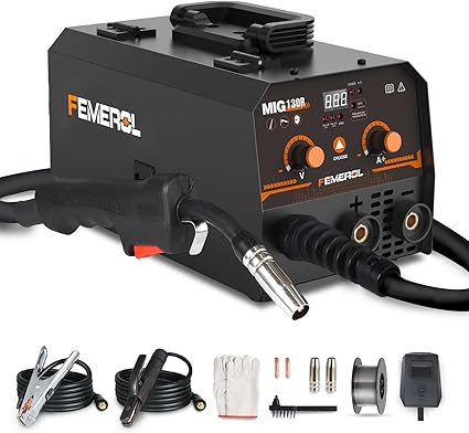MIG Welder,2 in 1 Flux coreStick Welder,130Amp 110V Gasless MIG Welding Machine with Synergy IGBT Inverter Welder Portable Wire Feed Welder