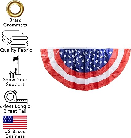 Iconikal July 4th American Flag Banner Bunting Half Fan Patriotic Porch Garland Decoration 6 x 3 Feet, 2-Pack