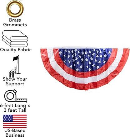 Iconikal July 4th American Flag Banner Bunting Half Fan Patriotic Porch Garland Decoration 6 x 3 Feet, 2-Pack