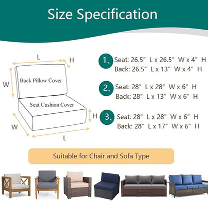 Patio Cushion Covers Replacement Outdoor Seat Cushions Cover for Patio Furniture, Deep Seat Bottom and Back Cushion Cover Set for Chair, Sofa and Couch, 2Packs, 26.5x26.5x426.5x13x4, Blue