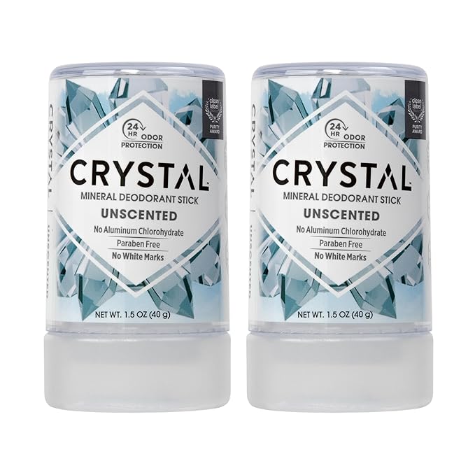 CRYSTAL™ Travel Stick Mineral Deodorant - Unscented Body Deodorant With 24-Hour Odor Protection, Non-Staining & Non-Sticky, Aluminum Chloride & Paraben Free, 1.5 FL OZ – (Pack of 2)