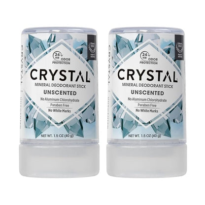 CRYSTAL™ Travel Stick Mineral Deodorant - Unscented Body Deodorant With 24-Hour Odor Protection, Non-Staining & Non-Sticky, Aluminum Chloride & Paraben Free, 1.5 FL OZ – (Pack of 2)