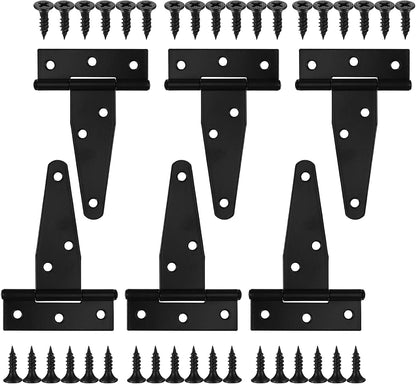 6 Pack 3 Inch T Strap Hinges, Shed Door Gate Hinges, Heavy Duty Black Outdoor Tee Hinge for Wooden Fences, Barn Door Gates Hinge for Shed Door Hardware (6, 3 Inch)