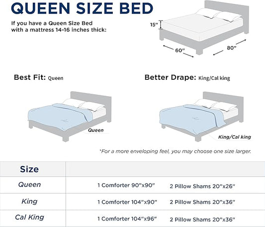 Bedsure Queen Comforter Set - Grey Soft Bedding for All Seasons, Cationic Dyed Bed Set, 3 Pieces, 1 Queen Size Comforter (90"x90") and 2 Pillow Shams (20"x26"2")
