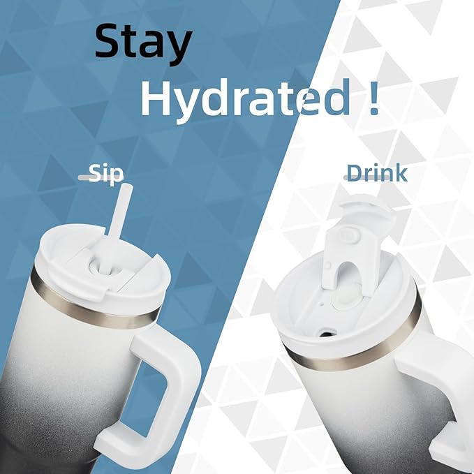30 oz Tumbler with Handle and 2 Straws,2 in 1 Lid Insulated Water Bottle Stainless Steel Travel Coffee Mug,Day Night