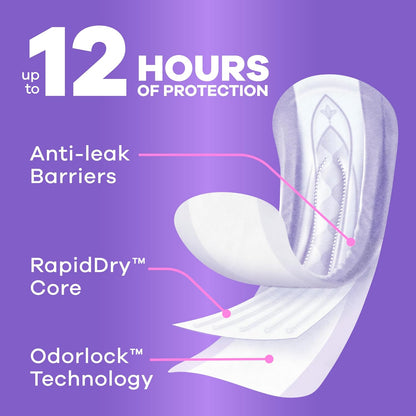 Always Discreet Adult Incontinence Pads for Women, Drier, 4 Drop Long Length, Moderate Absorbency, Pads for Bladder Control Management, Bladder Leaks, & Postpartum Pads, 54ct