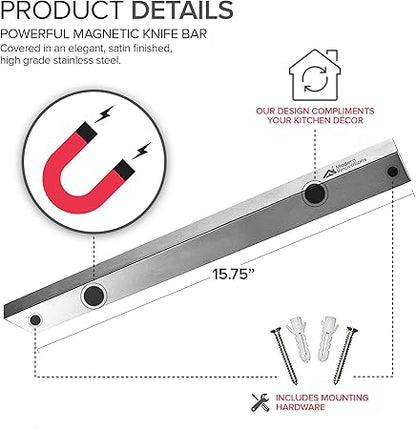 Modern Innovations 16 Inch Stainless Steel Magnetic Knife Bar with Multi-Purpose Functionality as a Knife Holder, Knife Strip, Magnetic Tool Organizer, Art Supply Organizer  Home Organizer