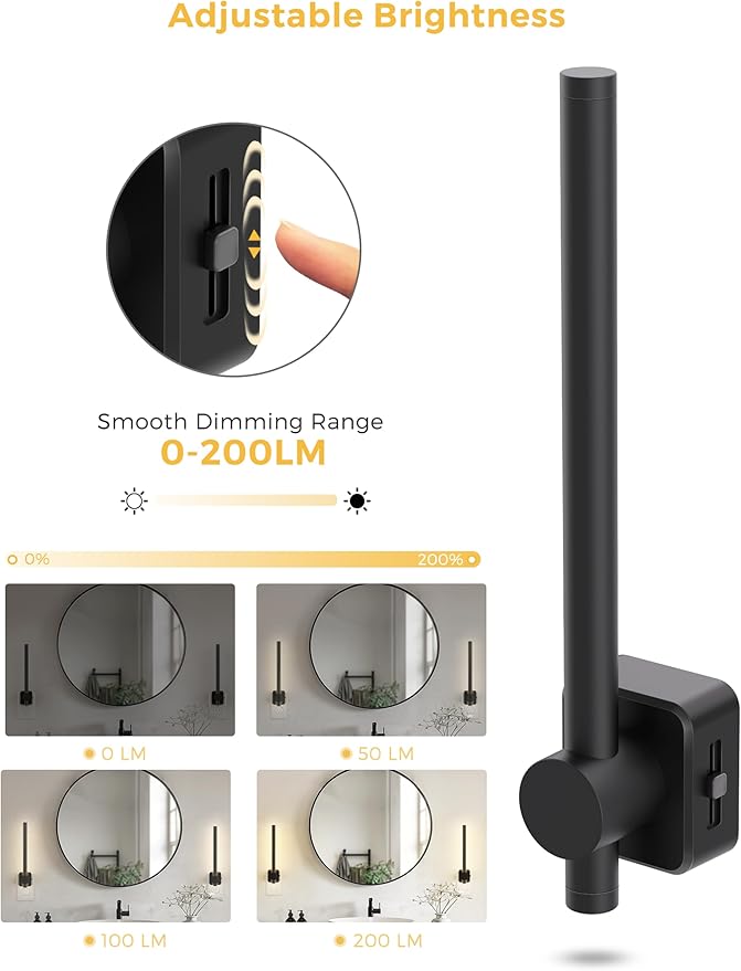 L LOHAS LED Night Light, Black Vanity Night Light Plug into Wall 0-200LM, Dusk to Dawn Sensor, 2 W Dimmable Night Lights, Soft White 3000K, Modern Nightlight for Bathroom Mirror Restroom, 1 Pack