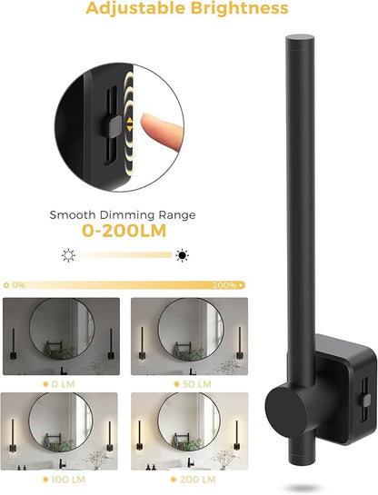 L LOHAS LED Night Light, Black Vanity Night Light Plug into Wall 0-200LM, Dusk to Dawn Sensor, 2 W Dimmable Night Lights, Soft White 3000K, Modern Nightlight for Bathroom Mirror Restroom, 1 Pack