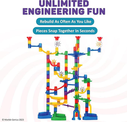 Marble Genius Marble Run - 150 Complete Pieces Maze Track Toys for Adults, Teens, Toddlers  Kids Aged 4-8 Years Old, (85 Translucent Marbulous Pieces  65 Glass-Marble Set), Super Set