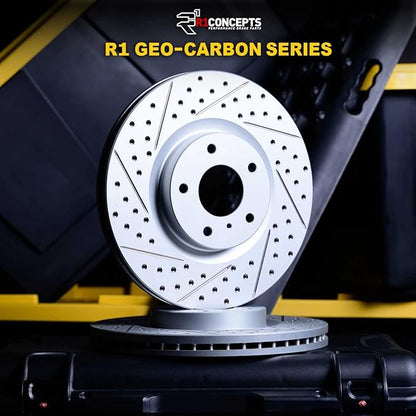 R1 Concepts Front Brake Rotor Kit Brake Rotors Brake Disc Drilled and Slottedfits 2013-2022 INFINITI JX35, Q50, Q60, QX50, QX60; Nissan Murano, Pathfinder