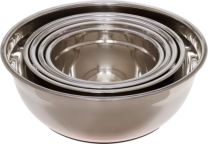 Stainless Steel Mixing Bowls (5 Piece Set) - Black Non-Slip Base - Easy to Clean, Premium Nesting Bowls (1.5 2.0 2.5 3.5  7.0 QT)