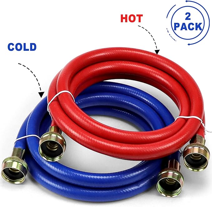 2 PACK Rubber 6FT Washing Machine Hoses Burst Proof Red and Blue Coded Washer Hoses for Hot and Cold Water 34" Connection Water Supply Lines by Fetechmate