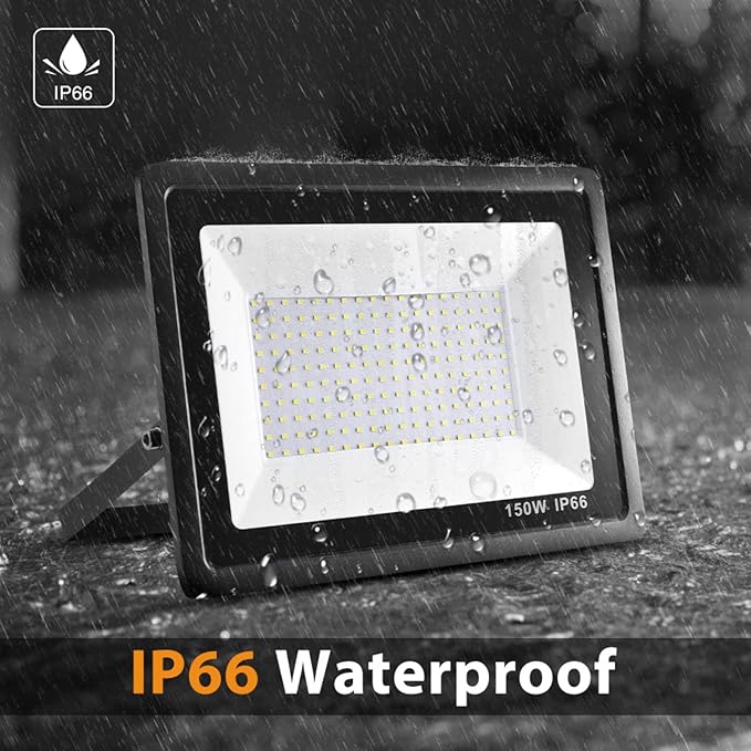 150W LED Floodlights for Outdoor, 6500K Cold White LED Security Lights IP66 Waterproof Exterior Flood Lighting, 10500Lm Garden LED Wall Light for Yard Patio Parking Lot Street Porch