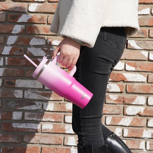 30 oz Tumbler with Handle and 2 Straws,2 in 1 Lid Insulated Water Bottle Stainless Steel Travel Coffee Mug,Day Night