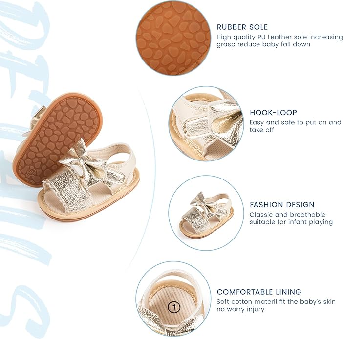 Sawimlgy Baby Girls Boys Sandals Summer Flowers Shoe Rubber Sole PU Leather Mesh Infant Toddler First Walkers Princess Dress Outdoor Shoes