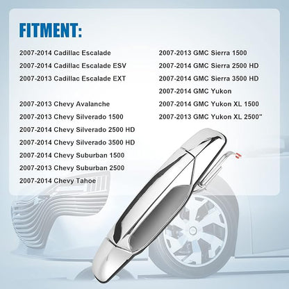 Exterior Door Handle Rear Driver Side Replacement for 2007 2008 2009 2010 2011 2012 2013 2014 Cadillac Escalade Chevy Avalanche Silverado Suburban Tahoe GMC Sierra Yukon Pickup Truck SUV, 15915659