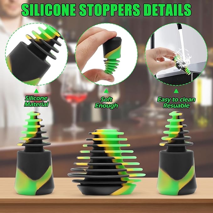 Green Piece three Silicone Green Cleaning plugs  stoppers Preserver Cap Airtight Bottle Plug Odor Proofing Glass, Plastic and Silicon Pieces