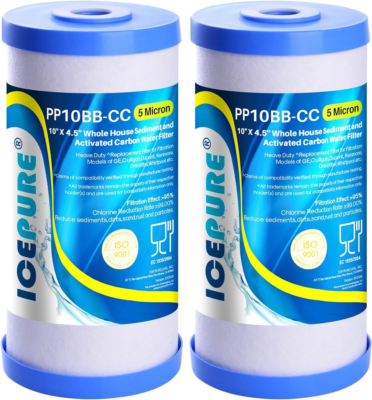ICEPURE 5 Micron 10" x 4.5" Whole House Water Filter Compatible with GE FXHTC, GXWH40L, RFC-BBSA, W50PEHD, GXWH35F, GNWH38S, Dupont WFHD13001, R50-BB, Pack of 2