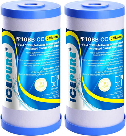 ICEPURE 5 Micron 10" x 4.5" Whole House Water Filter Compatible with GE FXHTC, GXWH40L, RFC-BBSA, W50PEHD, GXWH35F, GNWH38S, Dupont WFHD13001, R50-BB, Pack of 2