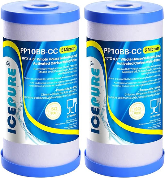 ICEPURE 5 Micron 10" x 4.5" Whole House Water Filter Compatible with GE FXHTC, GXWH40L, RFC-BBSA, W50PEHD, GXWH35F, GNWH38S, Dupont WFHD13001, R50-BB, Pack of 2
