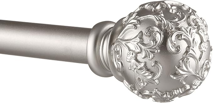 EXCLUSIVE HOME Vine 1" Curtain Rod and Coordinating Finial Set, Matte Silver, Adjustable 36"-72"
