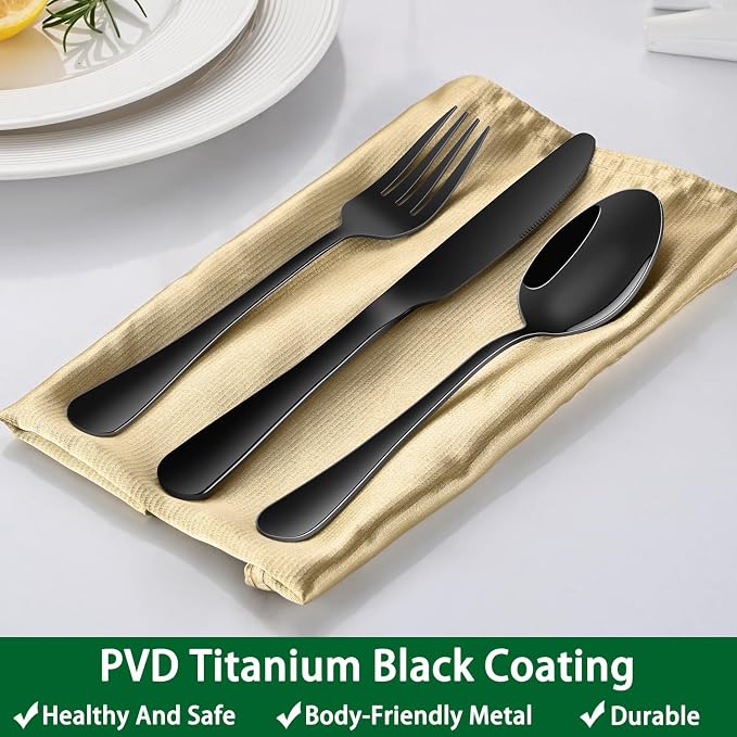 Black Dinner Forks Set, 8-Piece 8 Inches Food-Grade Stainless Steel Silverware Forks,Dishwasher Safe Cutlery Fork, Metal Black Table Fork For Home,Party or Events