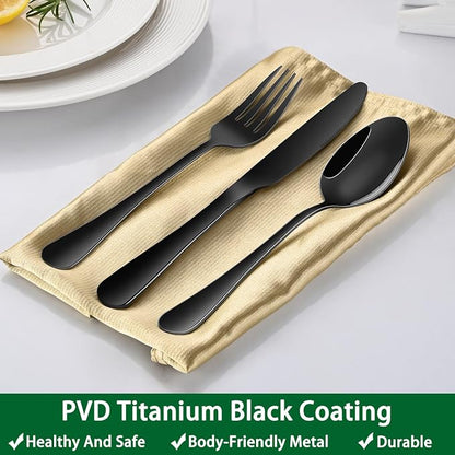 Black Dinner Forks Set, 8-Piece 8 Inches Food-Grade Stainless Steel Silverware Forks,Dishwasher Safe Cutlery Fork, Metal Black Table Fork For Home,Party or Events