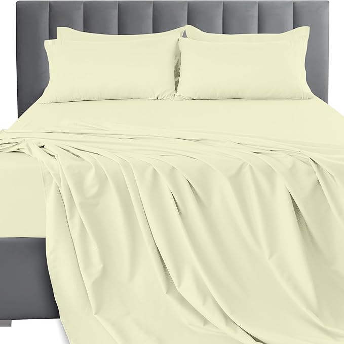LUX Décor Queen Sheet Set - 4 Piece Ultra-Soft Microfiber Bed Sheets with Flat Sheet, 16 Inches Deep Pocket Fitted Sheet & Pillowcases, Cooling & Breathable, Hotel Luxury, Oeko-TEX - Vanilla