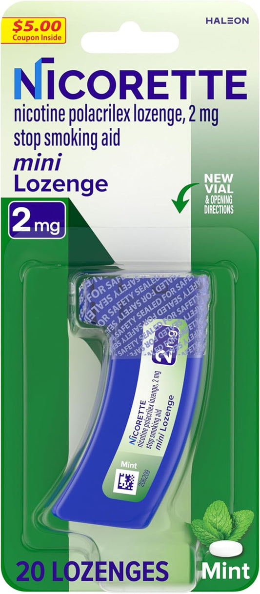 Nicorette 2 mg Mini Nicotine Lozenges to Help Quit Smoking - Mint Flavor Stop Smoking Aid, 20 Count