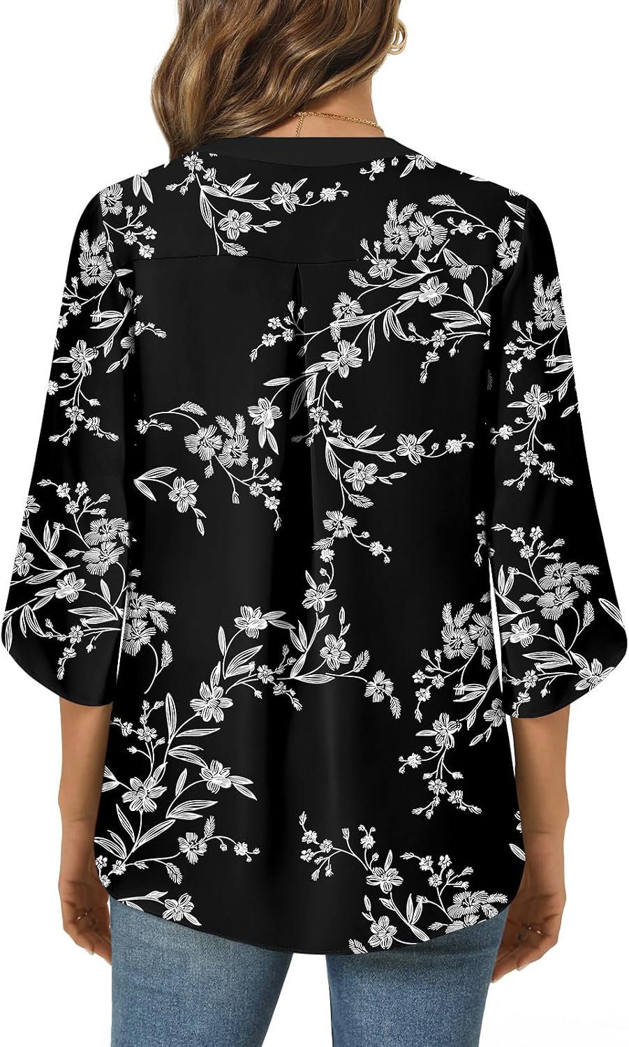 Anyally Women's Chiffon Blouses 3/4 Sleeve Summer Dressy Tunic Tops Casual Loose V Neck T-Shirts