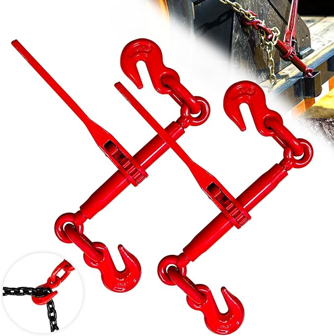 Ratchet Chain Binders 3/8'' - 1/2‘’, Load Binder with G70 Grab Hooks, 3/8" Binder - Adjustable Tie Downs for 3/8 Chains, 9200 Pounds Working Load Limit- Heavy Duty Ratchet Binders for Towing (2 Pack)