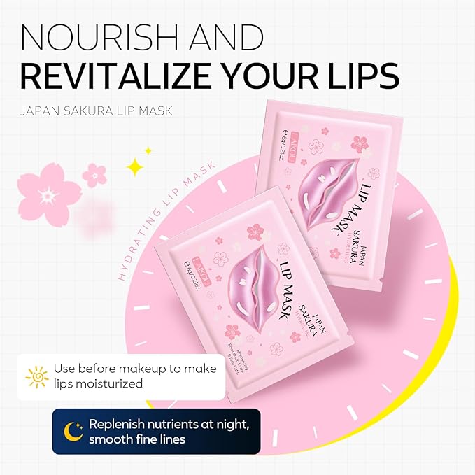 AKARY Sakura 10 Pieces Hydrating Lip Mask, Lip Sleep Mask Collagen Crystal Lip Care Gel Pads For Moisturizing, Minimize Fine Lines, Remove Dead Skin, Anti Chapped Pads Lip Mask (10)