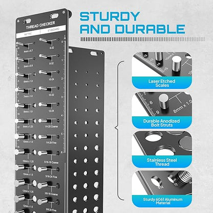 SEESII 34 Thread Checker, Nut and Bolt Thread Identifier Gauge: Precision Engineered with 15 Metric, 19 Standard  8 Drill Sizes for Accurate Measurement - Bolt Size Finder Tool for DIY Enthusiasts