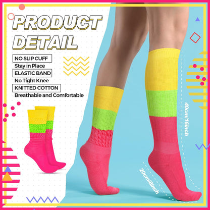 JenPen 2 Pairs 80s 90s Neon Slouch Socks for Women Valentine Galentine's Day Soft Scrunch Socks Gift Extra Long Size 9 to 10