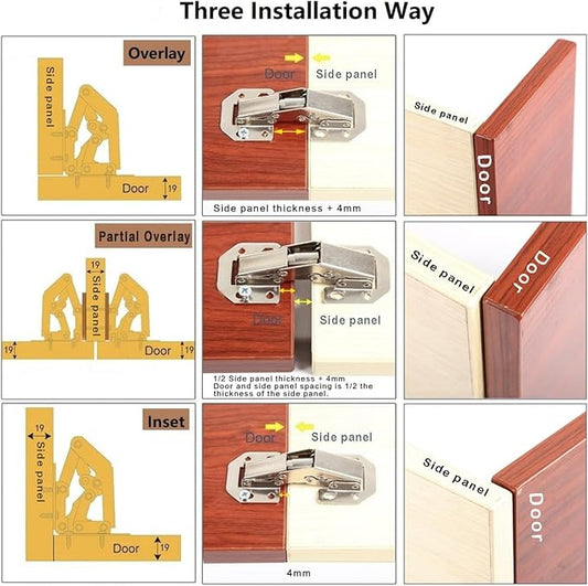 4-Pack Hidden Hinges for Cabinet Doors Frameless, Concealed Cabinet Hinges, Surface Mount Hinges