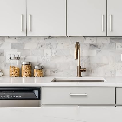 Ravinte 1 Pack Cabinet Handles Square Cabinets Cupboard Handles Brushed Nickel Drawer Pulls Stainless Steel Kitchen Cabinet Pulls Cabinet Hardware Drawer Handles 5 inch Hole Center