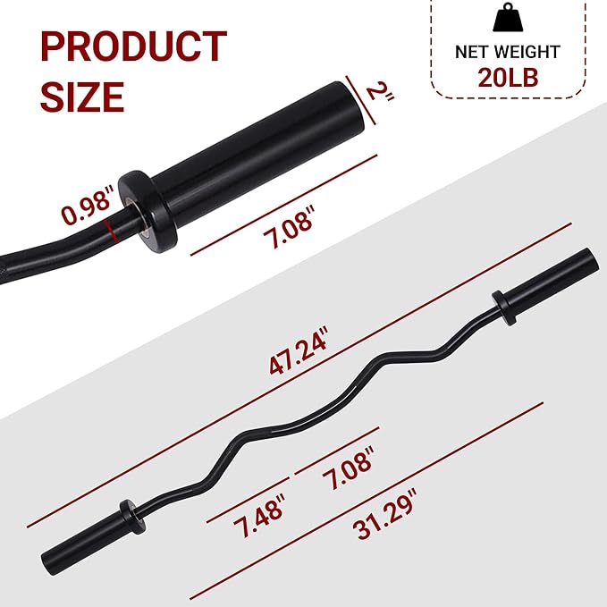 Olympic Barbell Bar 48", 2-Inch Curl Bar for Weight Lifting, Hip Thrusts, Squat, Biceps-Home Gym Weight Bar, Curling Bar for 2 Inch Weight Plates