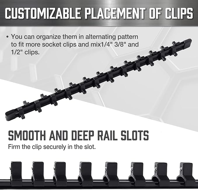 ALOANES 14-Inch Drive Aluminum Alloy Socket Organizer, Heavy Duty Socket Racks, Socket Holder Kit 14-Inch x 24 Clips (Black)