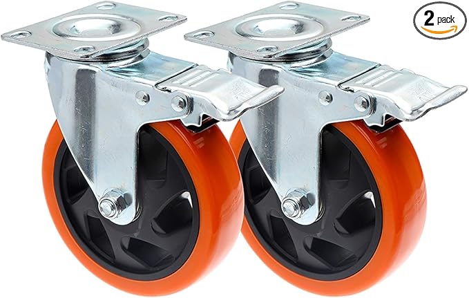 Casters for Movingniture 2Pcs Screw 4 Inch5 inch Orange Through Flower Polyurethane Swiveler Industrial Trolley Wheels for Heavy Dutyhine Platform Trolley4 inch