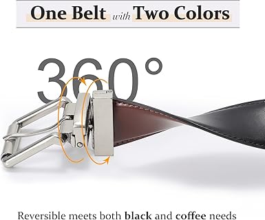 KASBAH Men's Reversible Leather Belt Work Casual Belt Two-in-One Belt With Rotated Buckle Double Sided Men Dress Belt