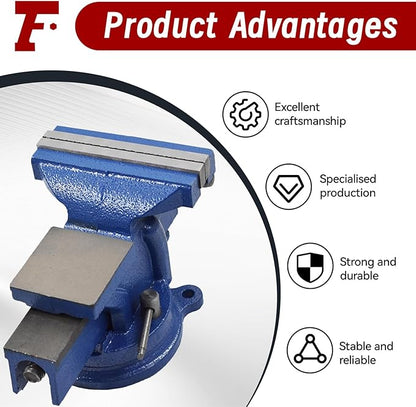 findmall 4" Bench Vise with Anvil 360 Swivel Locking Base Table top Clamp Heavy Duty Vice