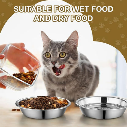 10 Pcs Shallow Cat Food Bowls 6.3 Inches Replacement Stainless Steel Cat Bowls Fatigue Relief for Elevated Stand Metal Dishes Basic for Dishwasher Safe