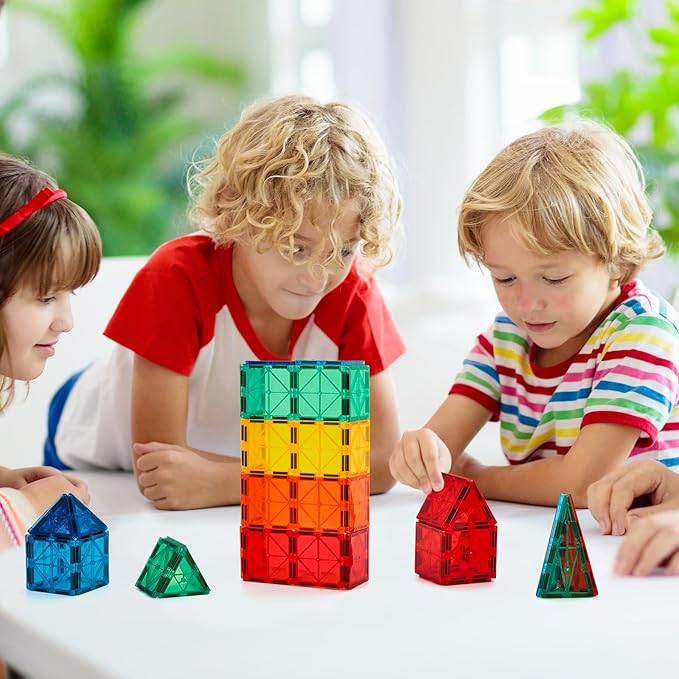 FNJO Magnetic Tiles, 95PCS Magnet Building Set, Magnetic Building Blocks,Construction STEM Learning and Playing Toys for Kids, Montessori Toy for Preschool Boys Girls Toddlers Classroom Must-Haves