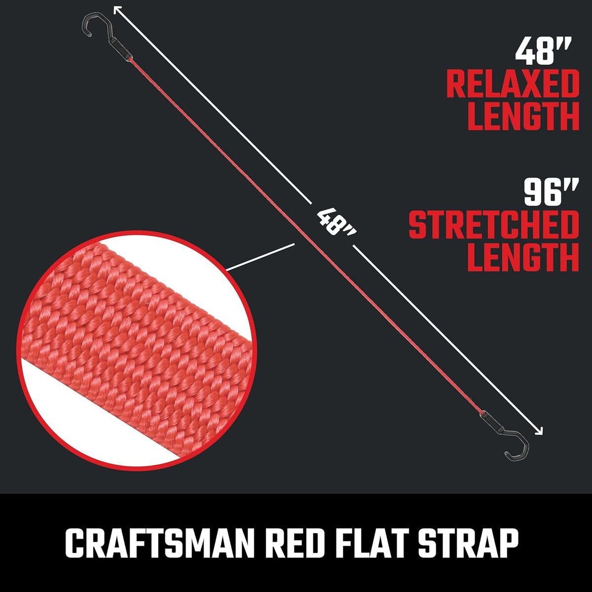 CRAFTSMAN CMXAZBS300048 Black/Red 48" Flat Bungee Cord Straps, 2 Pack