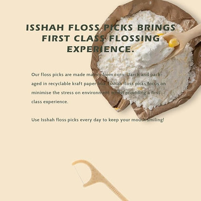 Natural Dental Floss Picks - 50 Count - PETA Approved, BPA Free, Vegan, Sustainable, Eco Friendly, Natural Dental Flossers by Isshah (Mint)